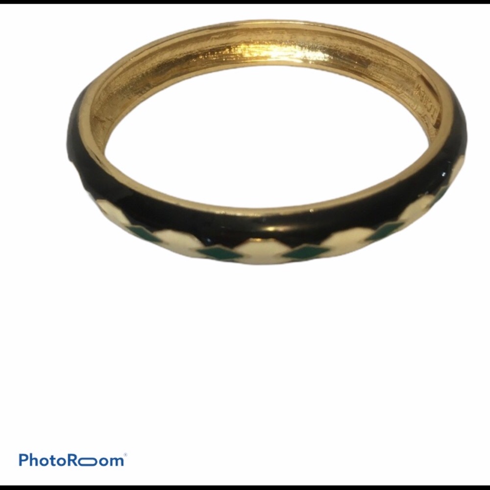 Gold Bracelet with Black, White, and Green Design